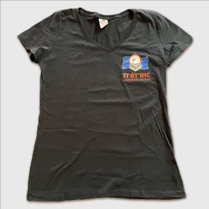 Black cotton women's T-shirt with St'at'imc logo.